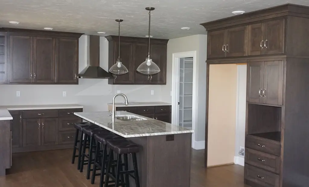 Modern kitchen with an island and dark cabinets